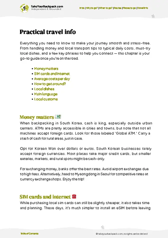 example page 7 from our offline Travel Guide for South Korea